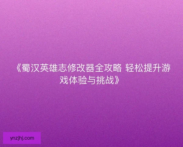 《蜀汉英雄志修改器全攻略 轻松提升游戏体验与挑战》